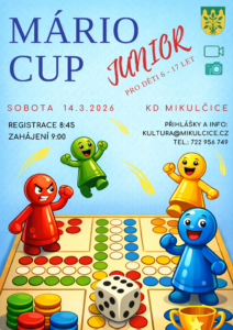 Zveme Vás na IV.ročník turnaje v Člověče nezlob se pro neplnoleté s názvem Mário cup junior 2026. Nutnost přihlášení a registrace dítěte. Přihlásit se můžou děti od 6 let do 18 let.